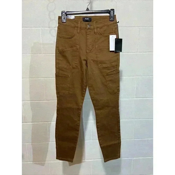 OAT New York Women High Rise Skinny Ankle Jean Brown Stretch‎ Utility Cargo NWT - Picture 2 of 9